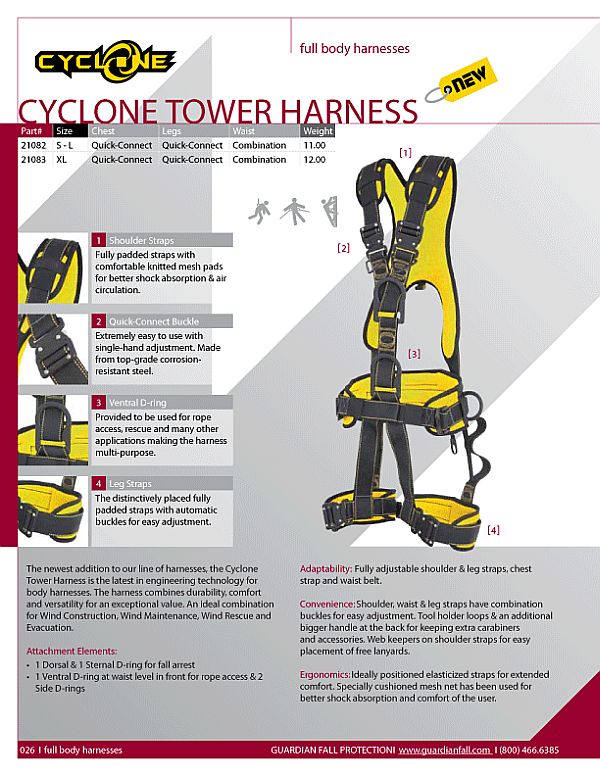 Cyclone Tower Harness catalog page
